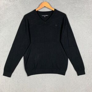 Travis Mathew Golf Sweater Men's Large L Black Merino Wool Blend V Neck Pullover